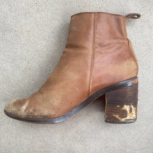 Gap Brown Chunky Heeled Zip Ankle Almond Toe Booties, Worn - Picture 3 of 12
